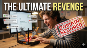 A funny graphic showing a broken router causing the massive Airtel Black domain fail.