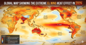 Global map showing the extreme El Nino heat effect in 2026.