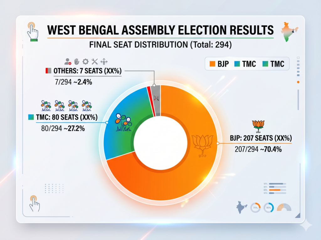 Chart showing the final Bengal election results and vote share.