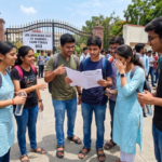 Students looking at the JEE Advanced 2026 Analysis outside the exam hall