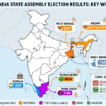 Map showing the 2026 Indian election results and state winners